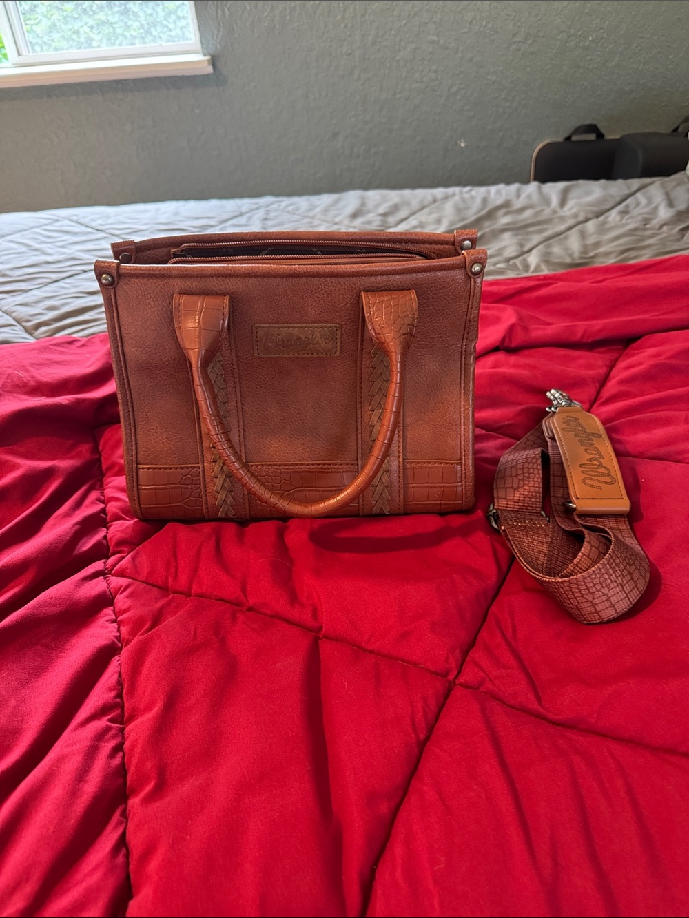 Wrangler Brown Faux-Leather Structured Messenger Bag with Detachable Strap